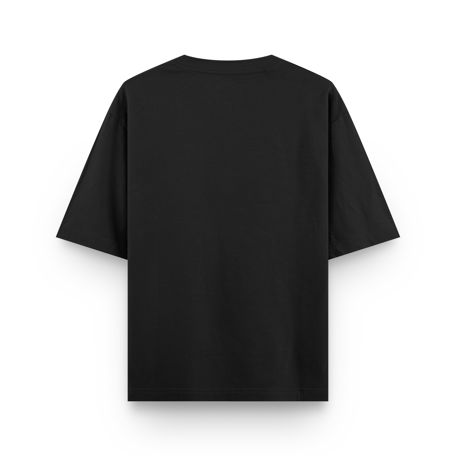 Back view of a black t-shirt.