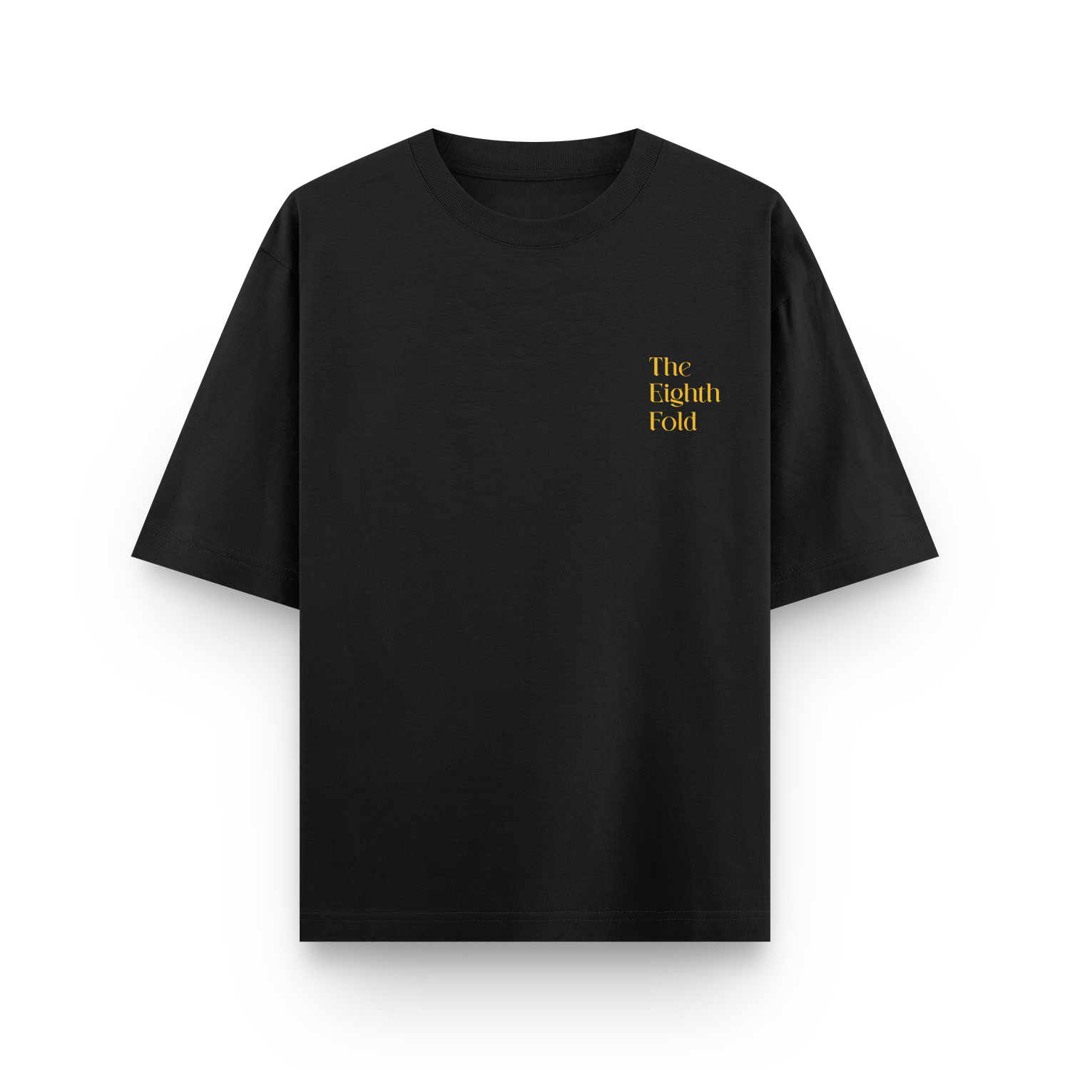 Black oversized unisex t-shirt with 'The Eighth Fold' logo front design.
