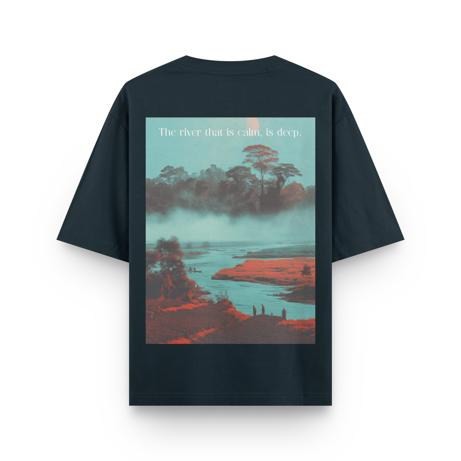 Oversized navy blue unisex T-shirt with back design inspired by Assamese motifs.