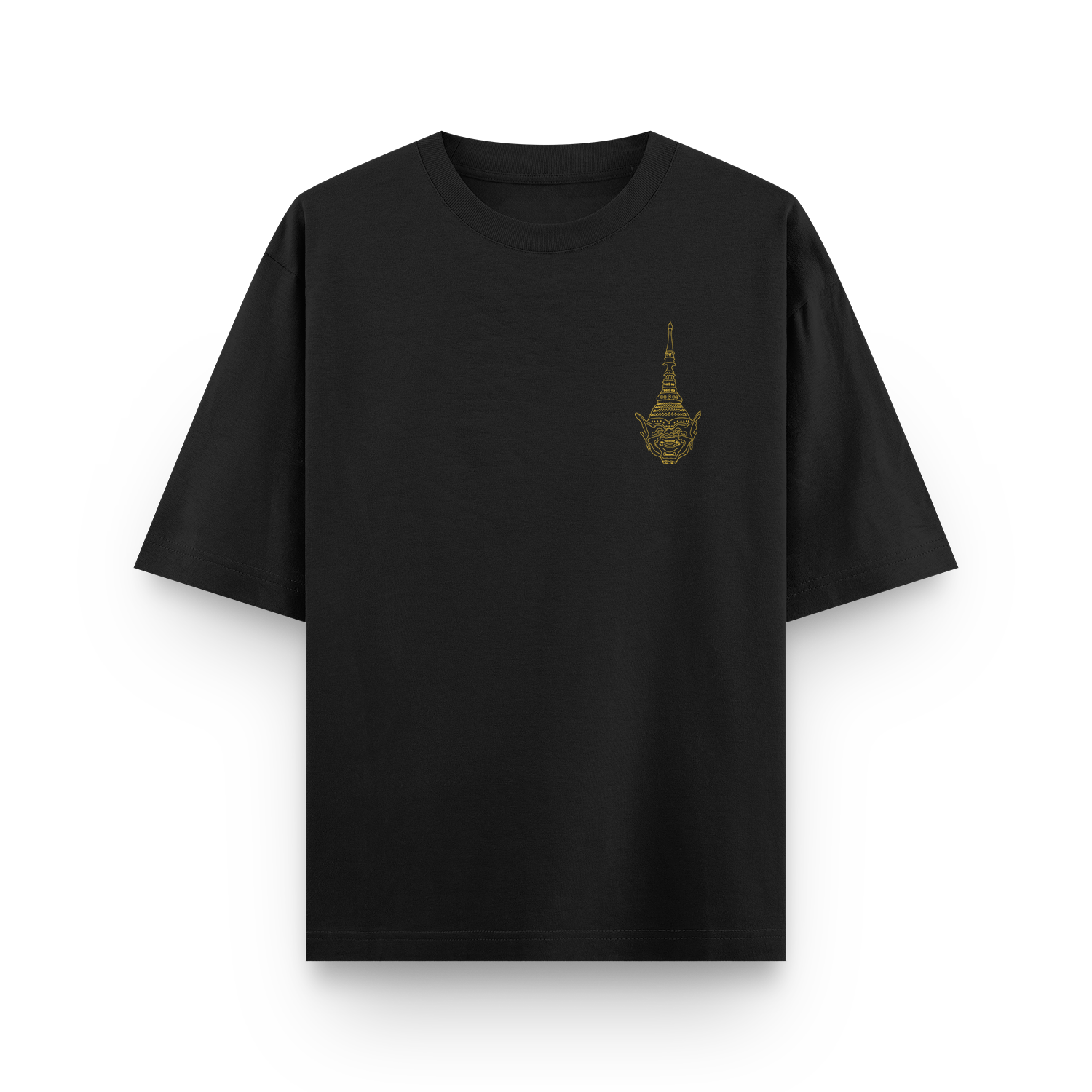 Black oversized unisex T-shirt with Khon Mask front design.