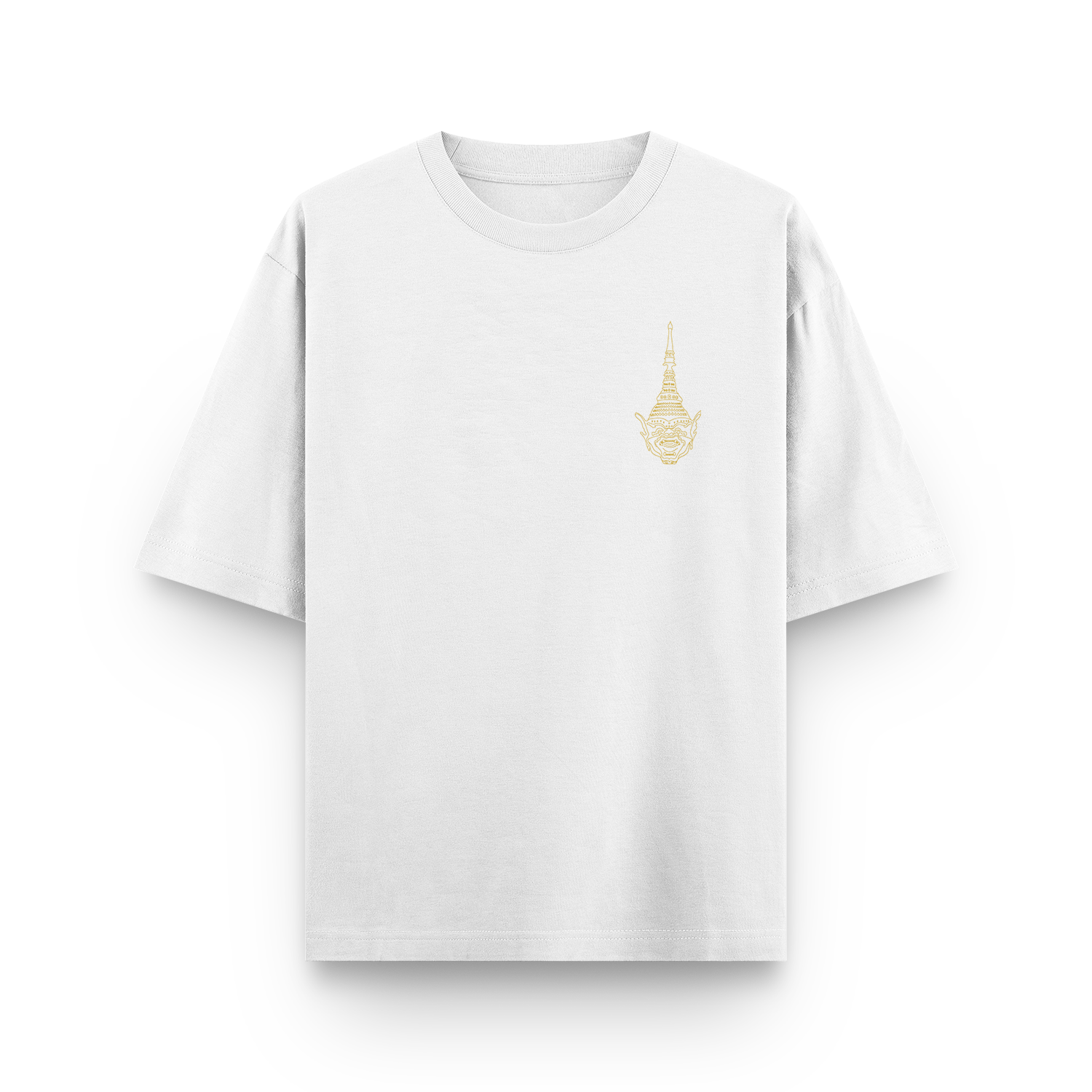 White oversized unisex T-shirt with Khon Mask front design.