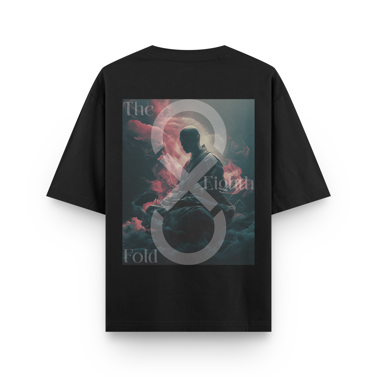 Back view of black oversized unisex t-shirt.