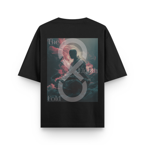Back view of black oversized unisex t-shirt.