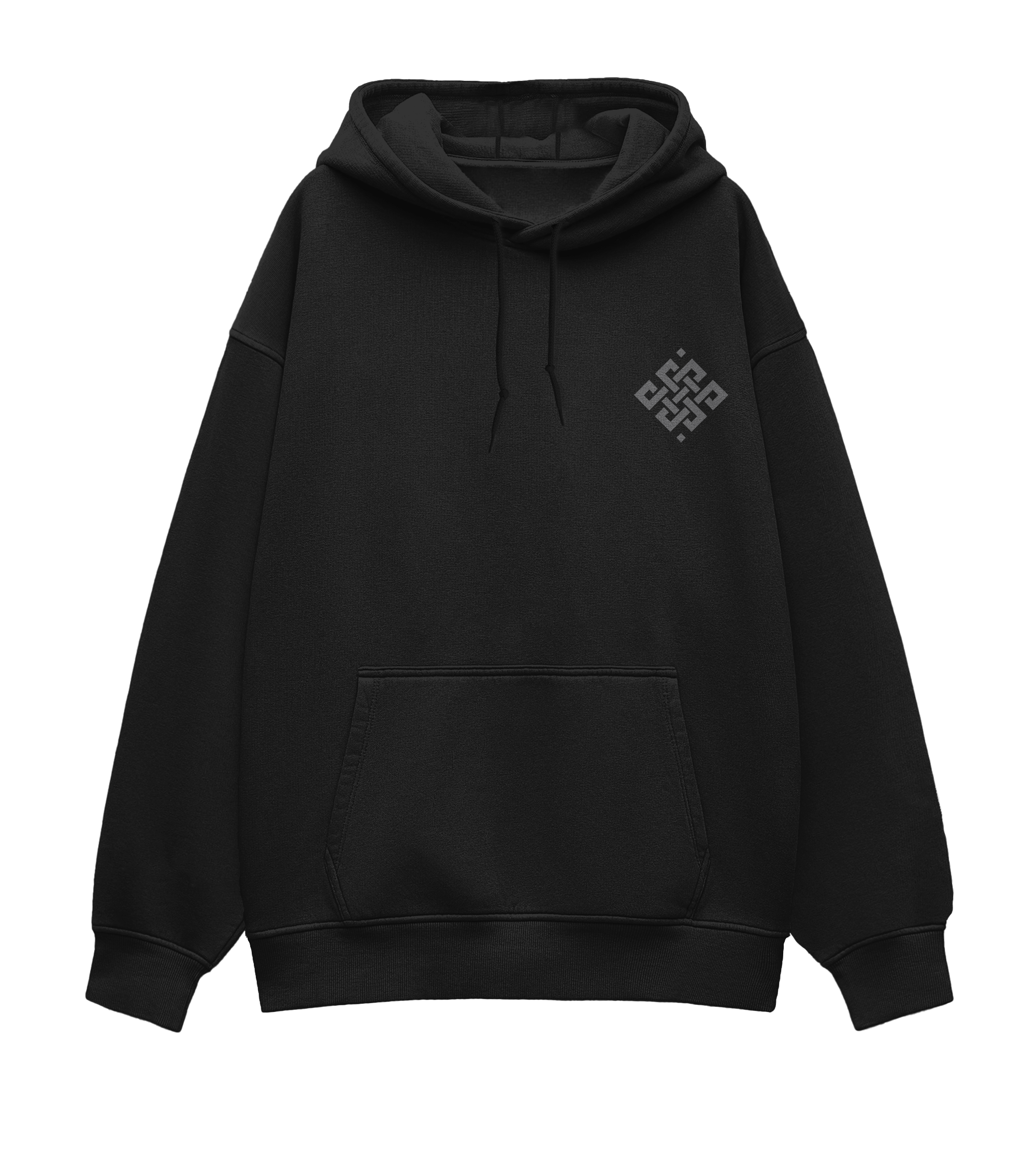 Front design of black oversized hoodie